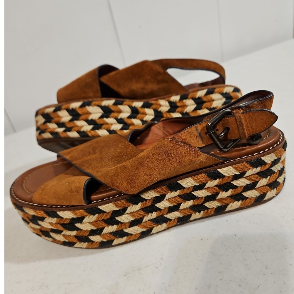 COACH Suede Platform Wedge Sandals Brown Womens Size 8 B Excellent Condition